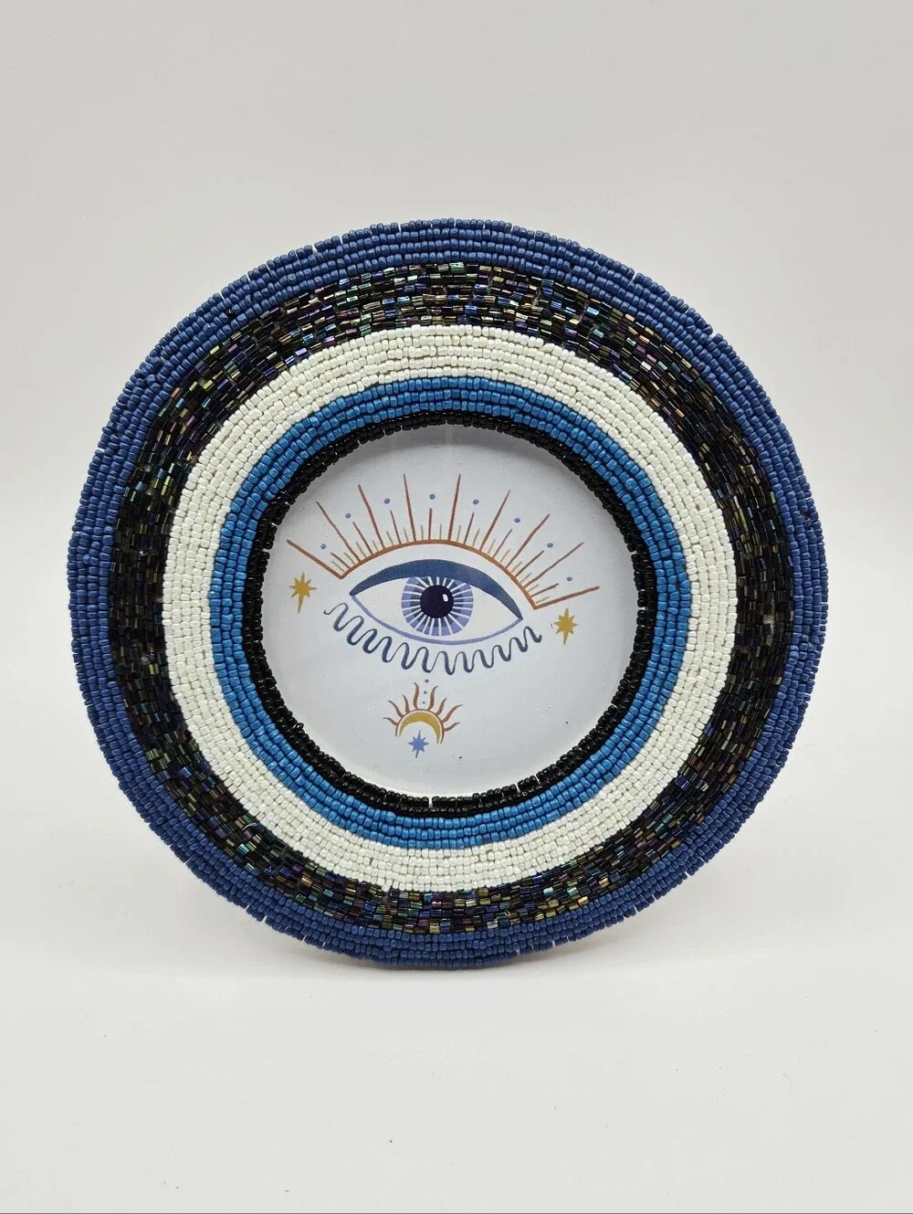World Market - Blue Beaded Decorative Picture Frame with Eye Motif